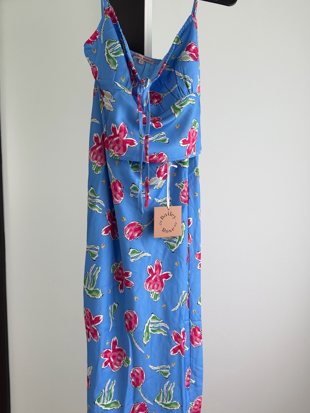 Bailey Rose Blue Floral Maxi Skirt and Top - Blue with Pink Flowers